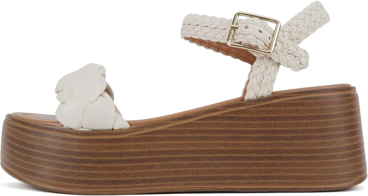 Soda “Invoke” ~ Women Open Round Toe Single Band Flatform Platform Sandal with Braided Straps