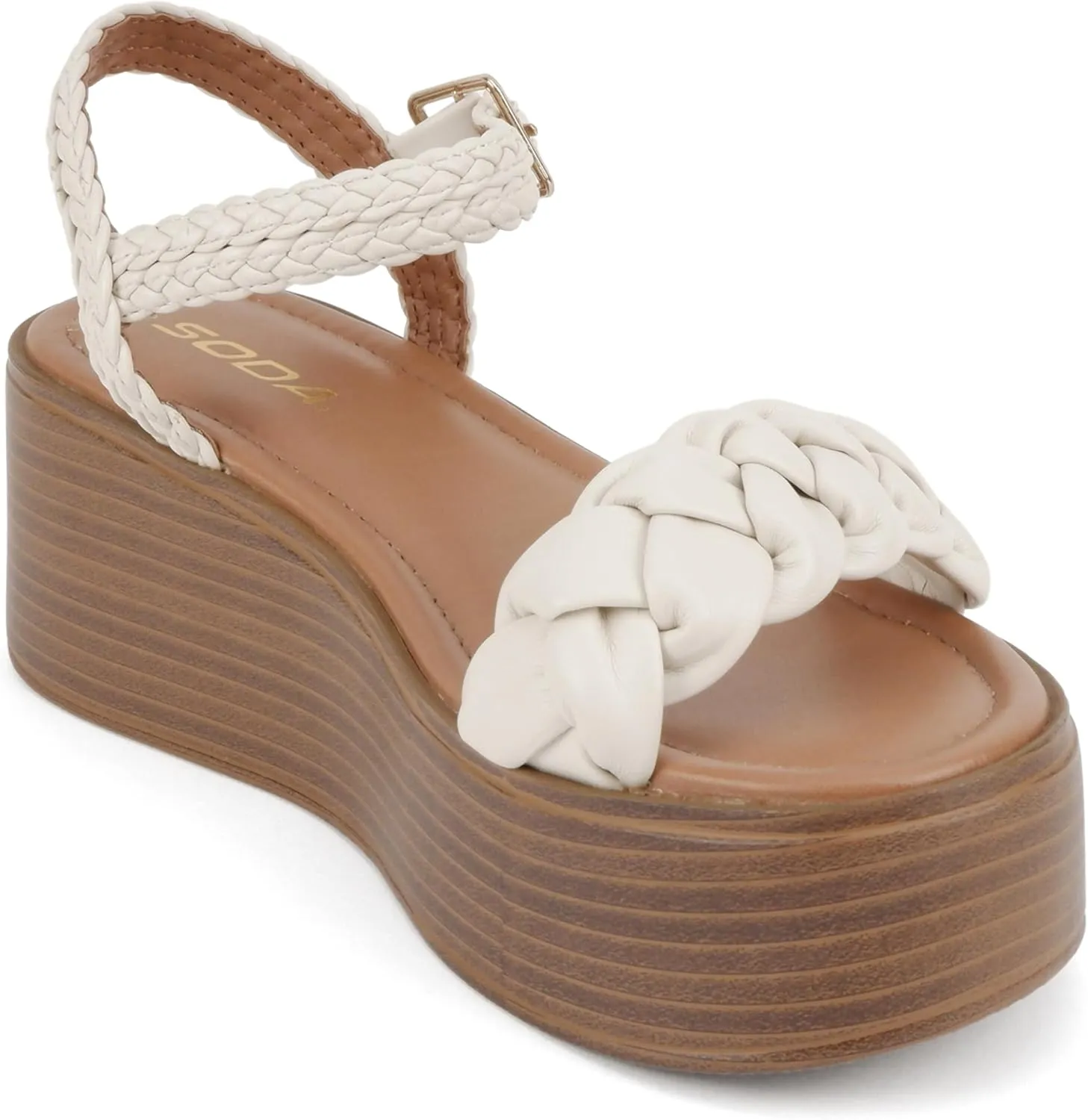 Soda “Invoke” ~ Women Open Round Toe Single Band Flatform Platform Sandal with Braided Straps