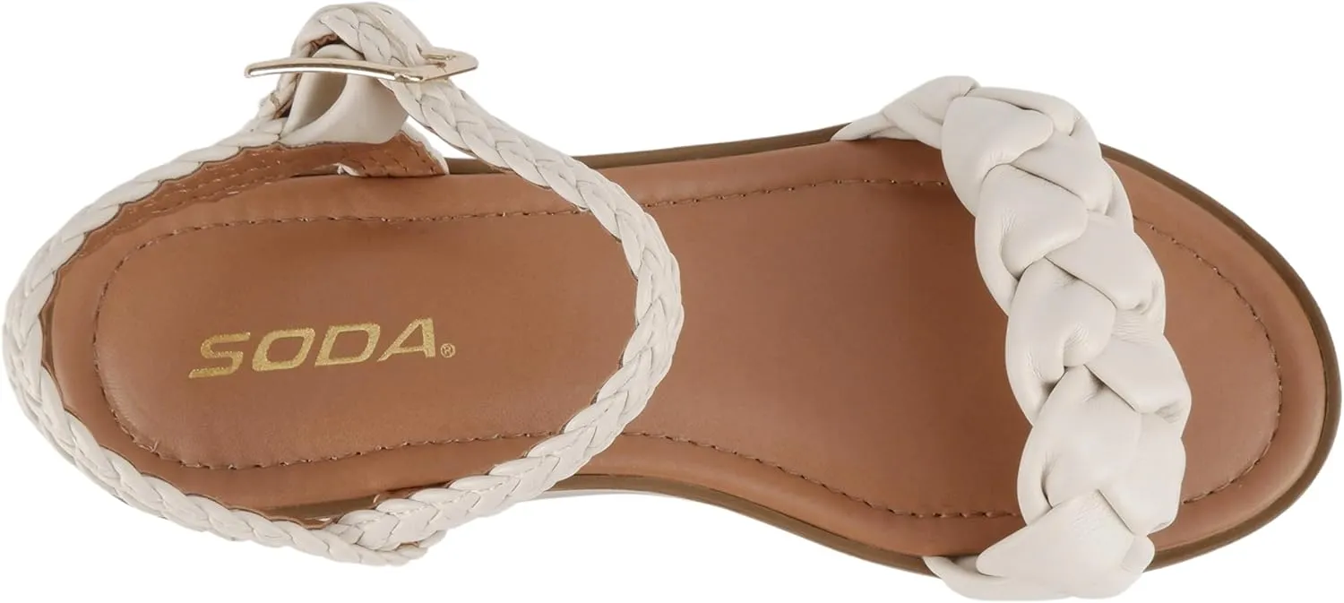 Soda “Invoke” ~ Women Open Round Toe Single Band Flatform Platform Sandal with Braided Straps