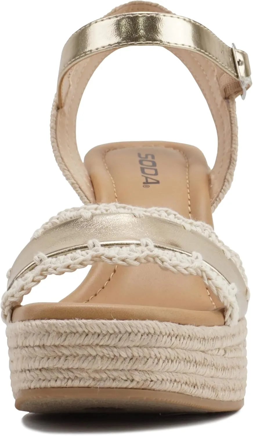 Soda “Virtual” ~ Women Square Toe Woven Single Band Espadrille Wedge Sandal with Adjustable Ankle Strap