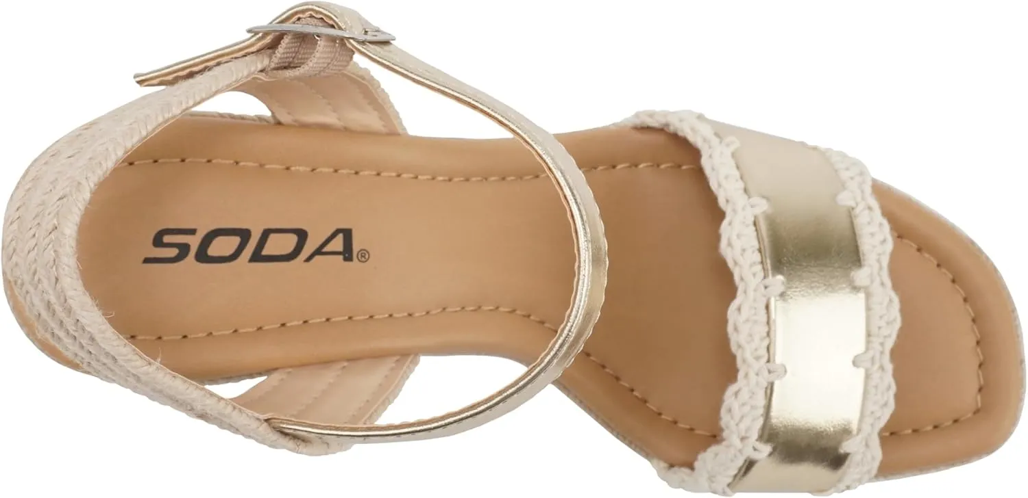 Soda “Virtual” ~ Women Square Toe Woven Single Band Espadrille Wedge Sandal with Adjustable Ankle Strap