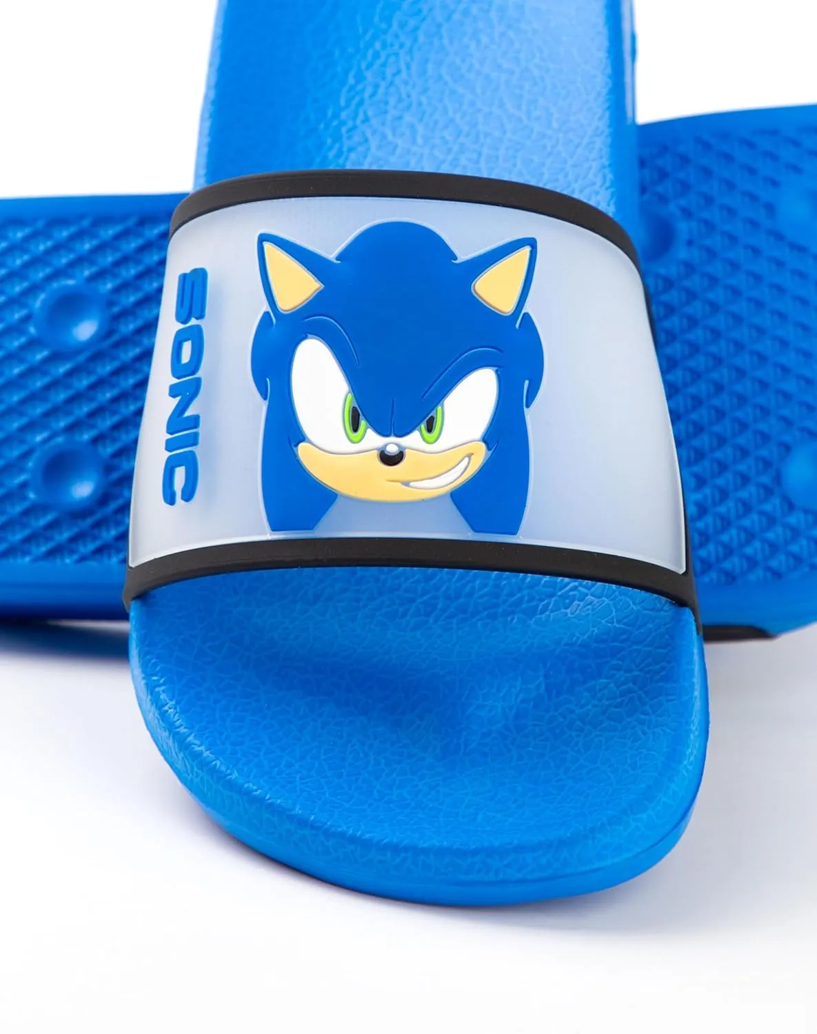 Sonic The Hedgehog Kids Blue Sliders | Casual Footwear Featuring Sonic & Shadow | Character Faces Cartoon Slip-On Shoes