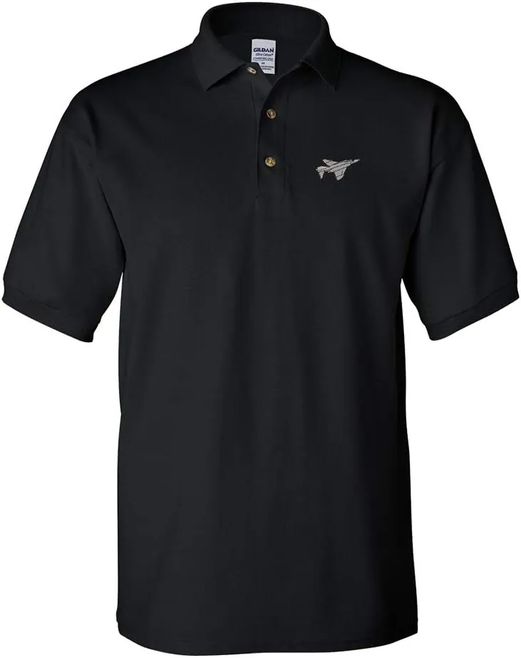 Speedy Pros Polo Shirt F-4 Phantom Silver Embroidery Design Cotton Golf Shirt for Men Black X Large Design Only