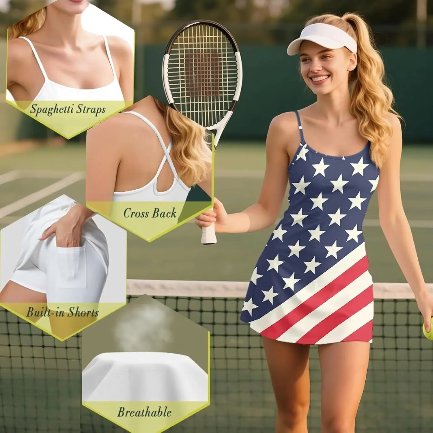 Sports Dress for Women Athletic Tennis Golf Dress with Built-in Shorts Perfect for Golf, Tennis, Gym