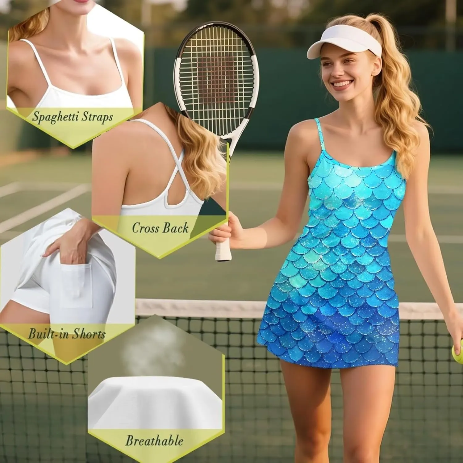 Sports Dress for Women Athletic Tennis Golf Dress with Built-in Shorts Perfect for Golf, Tennis, Gym