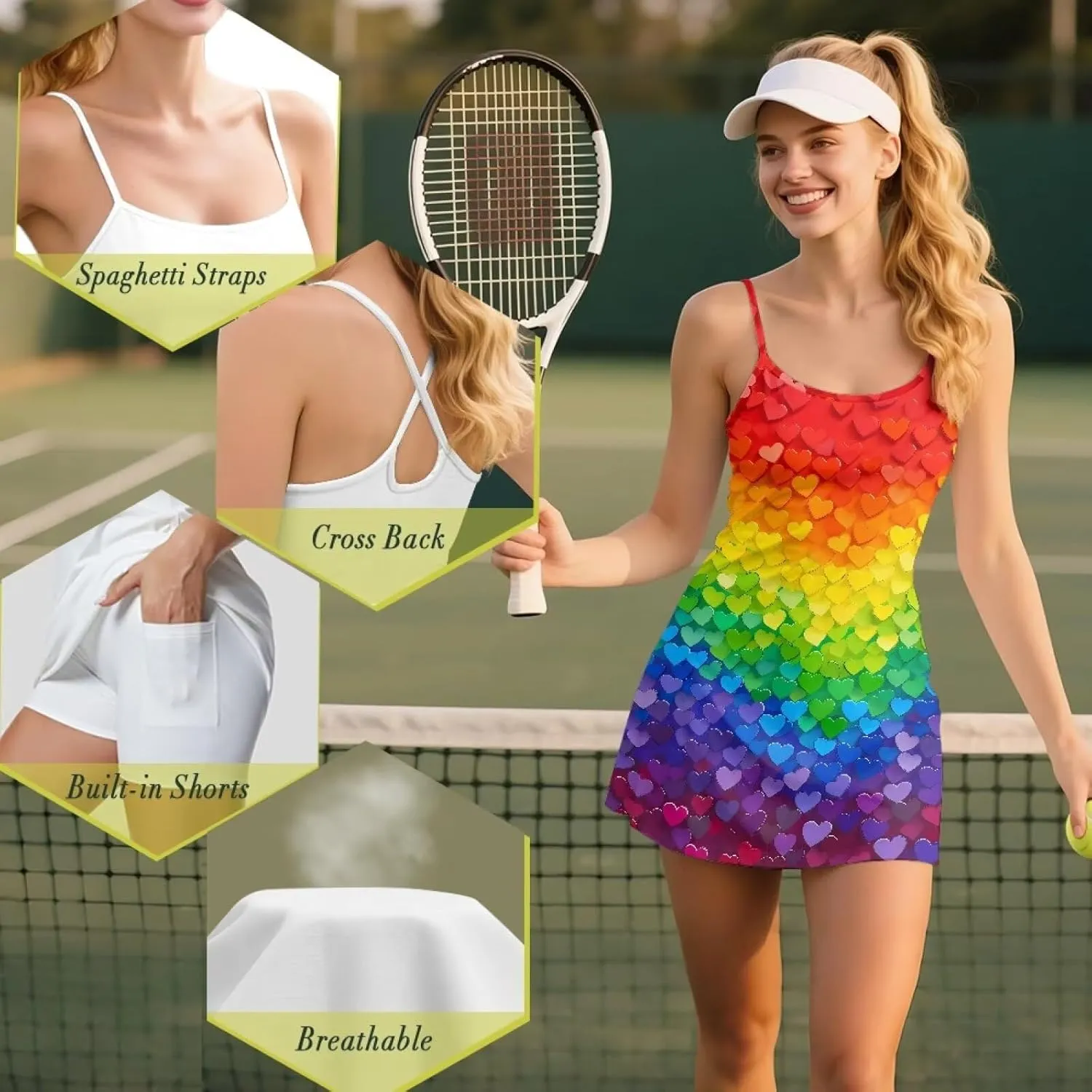 Sports Dress for Women Athletic Tennis Golf Dress with Built-in Shorts Perfect for Golf, Tennis, Gym