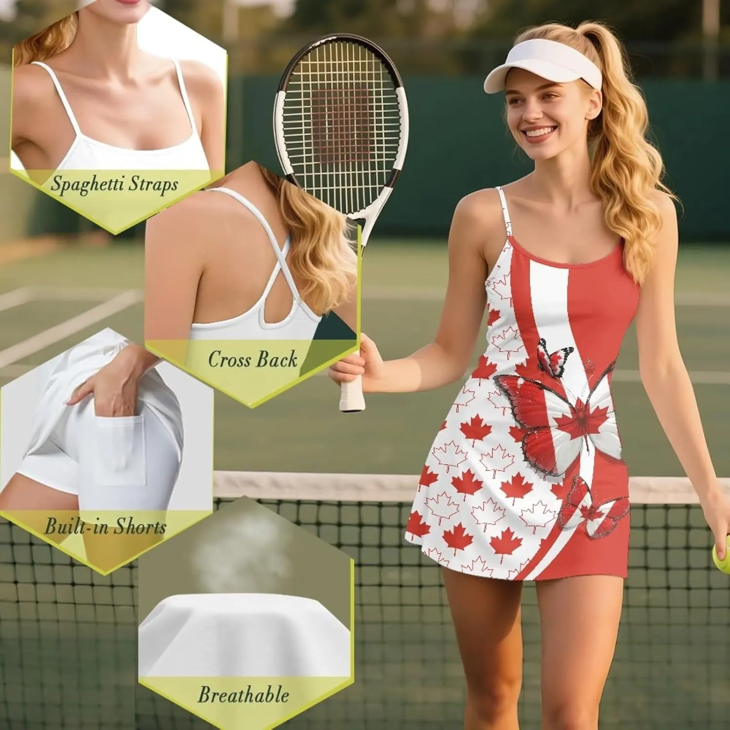 Sports Dress for Women Athletic Tennis Golf Dress with Built-in Shorts Perfect for Golf, Tennis, Gym