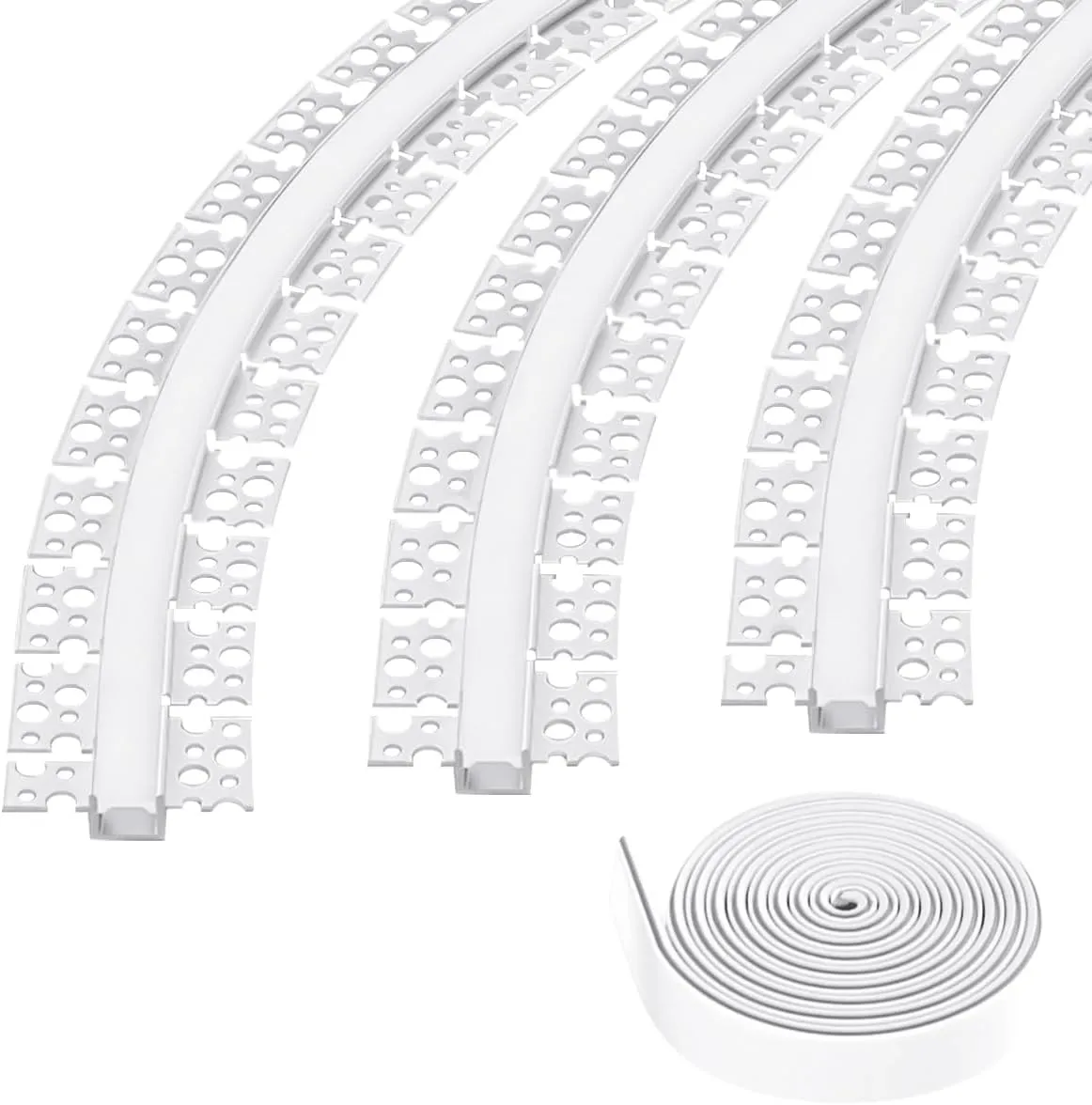 Spotless Plaster in Recessed Flexible Drywall LED Channel Fully Bendable LED Aluminum Profile Track for Custom LED Strip Lighting Solutions, 3.28ft x 3 Pcs (P5615 Inside width 12.5mm/0.5""), Silver