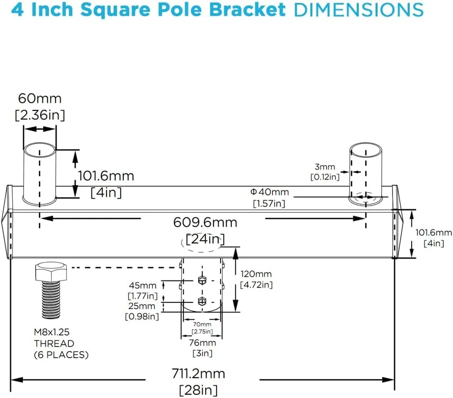 Square Beam Double Bullhorn Bracket for 2 Lights 180 Degree Mounting Bracket with 2-3/8" Slip Fitter Post Light Accessories for LED Parking Lot Light Shoebox Light Street Light Area Light