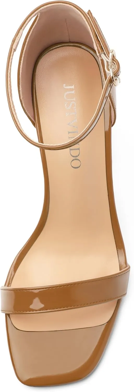 Square Open Toe Block High Heels for Women Ankle Strap Chunky Heeled Sandals Women's Summer Dress Sandal Shoes 3 Inch
