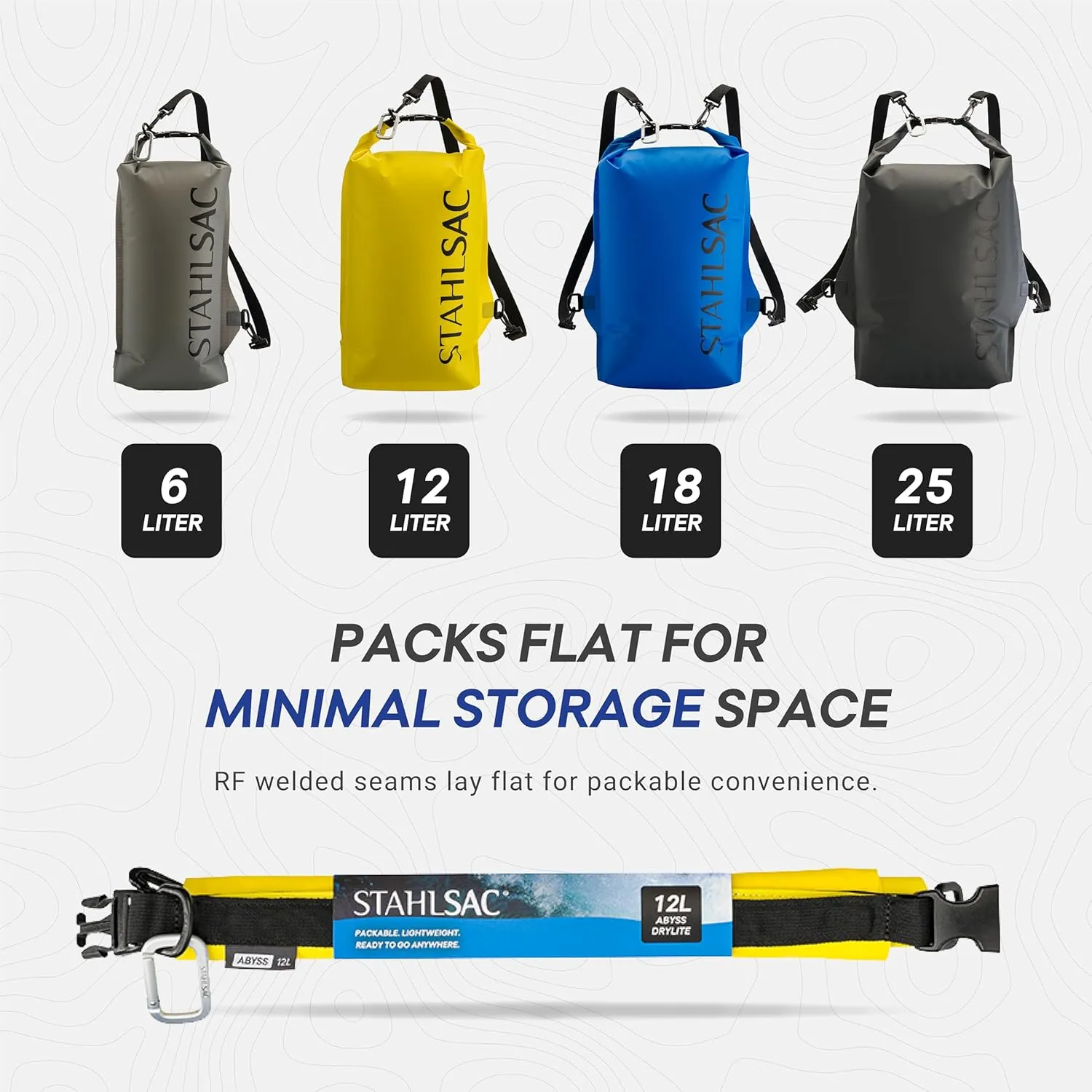 Stahlsac Abyss Drylite Dry Bag 12L in Yellow | Durable Waterproof Bag | Lightweight Dry Bag for Boating, Hiking, Kayaking, & Rafting | Tested for Enhanced Durability | Removable Straps