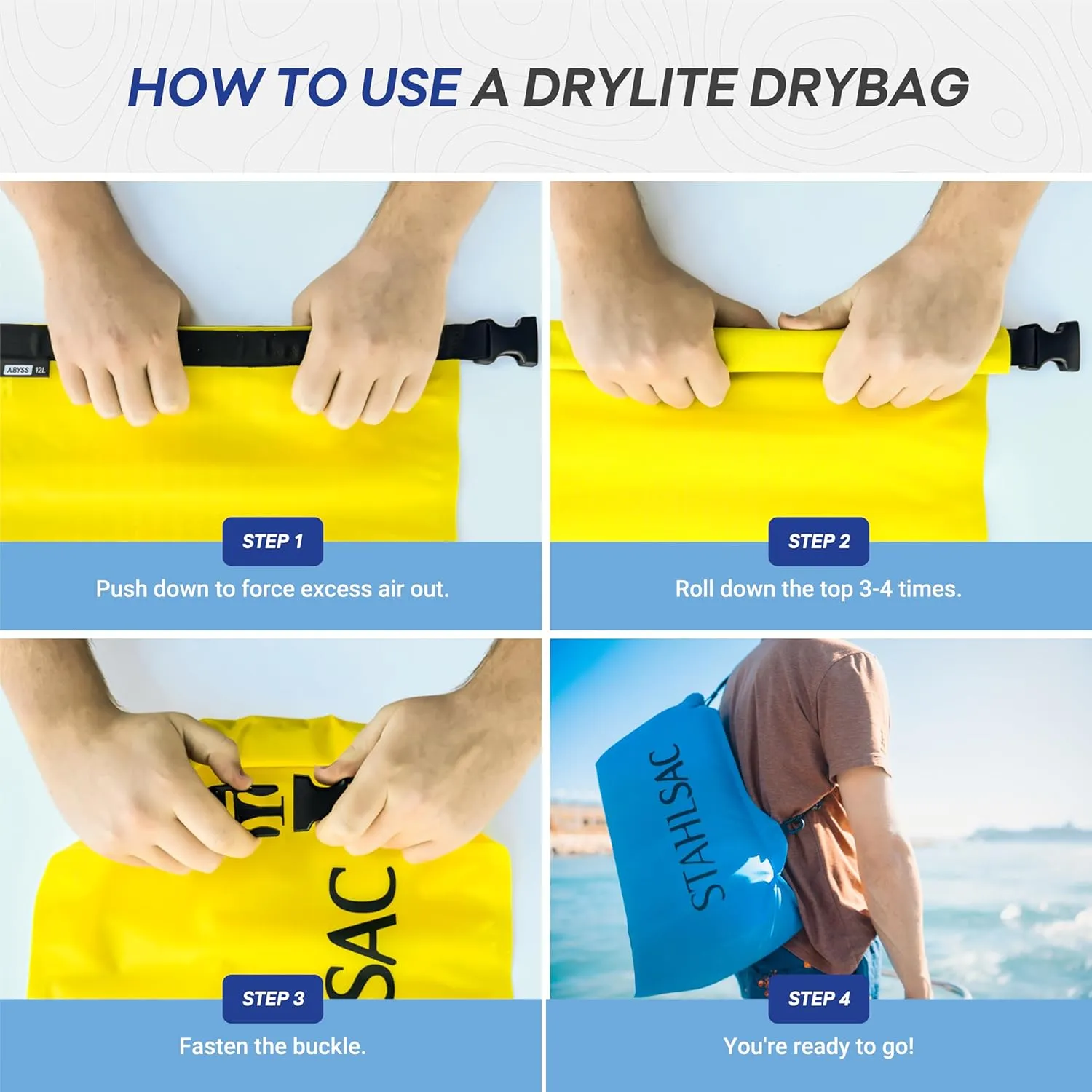 Stahlsac Abyss Drylite Dry Bag 12L in Yellow | Durable Waterproof Bag | Lightweight Dry Bag for Boating, Hiking, Kayaking, & Rafting | Tested for Enhanced Durability | Removable Straps