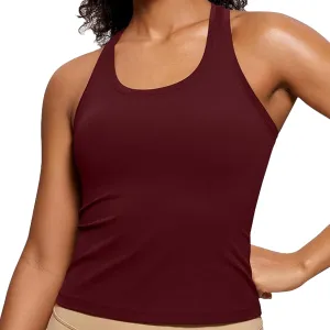 Stan Athletics- Women's Tank Top, Gym Tops with Built-in Bra for Women Workout Tank Tops for Women Ladies Tank Top Yoga Tees Top (Racerback Tank Top, Medium, Burgondy)