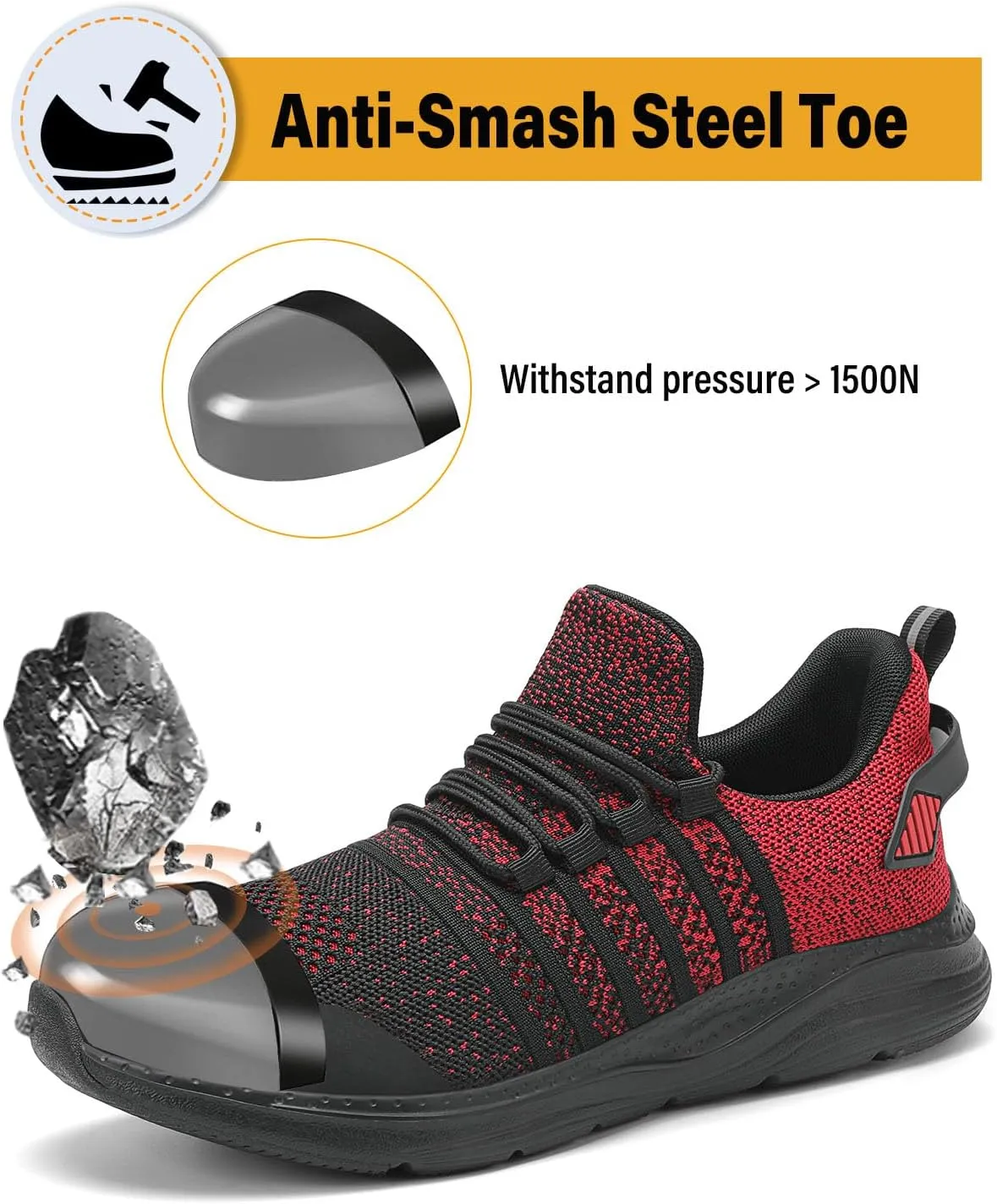 Steel Toe Shoes for Men Safety Puncture Proof Comfy Work Sneakers Lightweight Breathable Non-Slip Construction Shoes