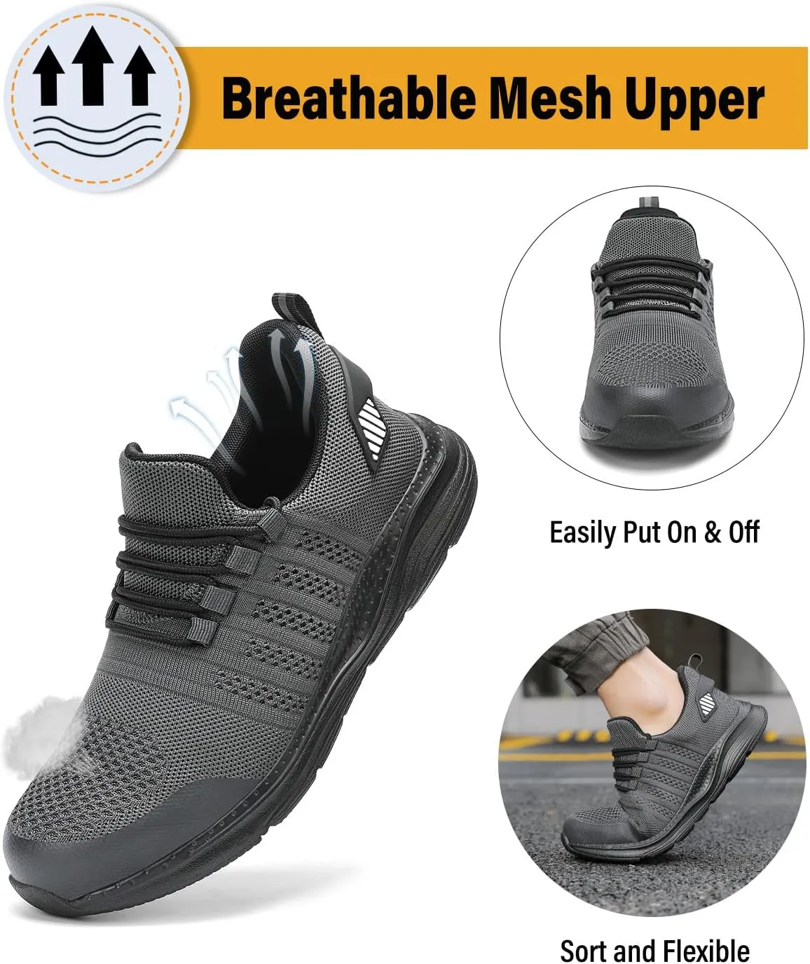 Steel Toe Shoes for Men Safety Puncture Proof Comfy Work Sneakers Lightweight Breathable Non-Slip Construction Shoes