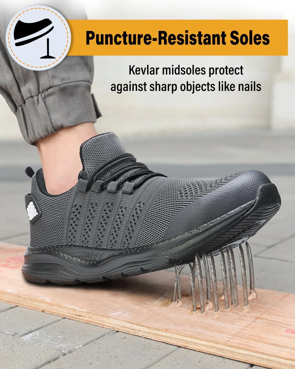 Steel Toe Shoes for Men Safety Puncture Proof Comfy Work Sneakers Lightweight Breathable Non-Slip Construction Shoes
