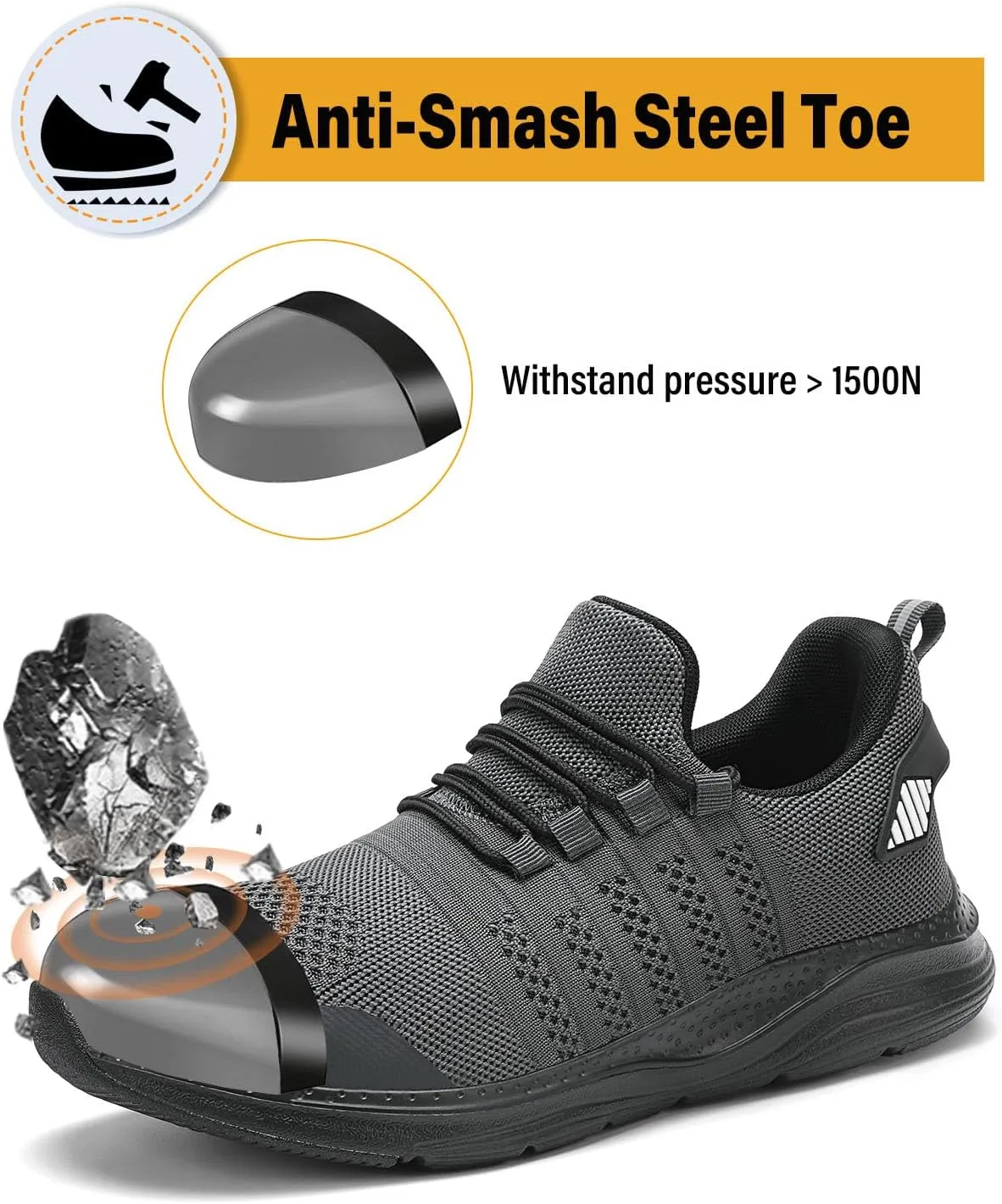 Steel Toe Shoes for Men Safety Puncture Proof Comfy Work Sneakers Lightweight Breathable Non-Slip Construction Shoes