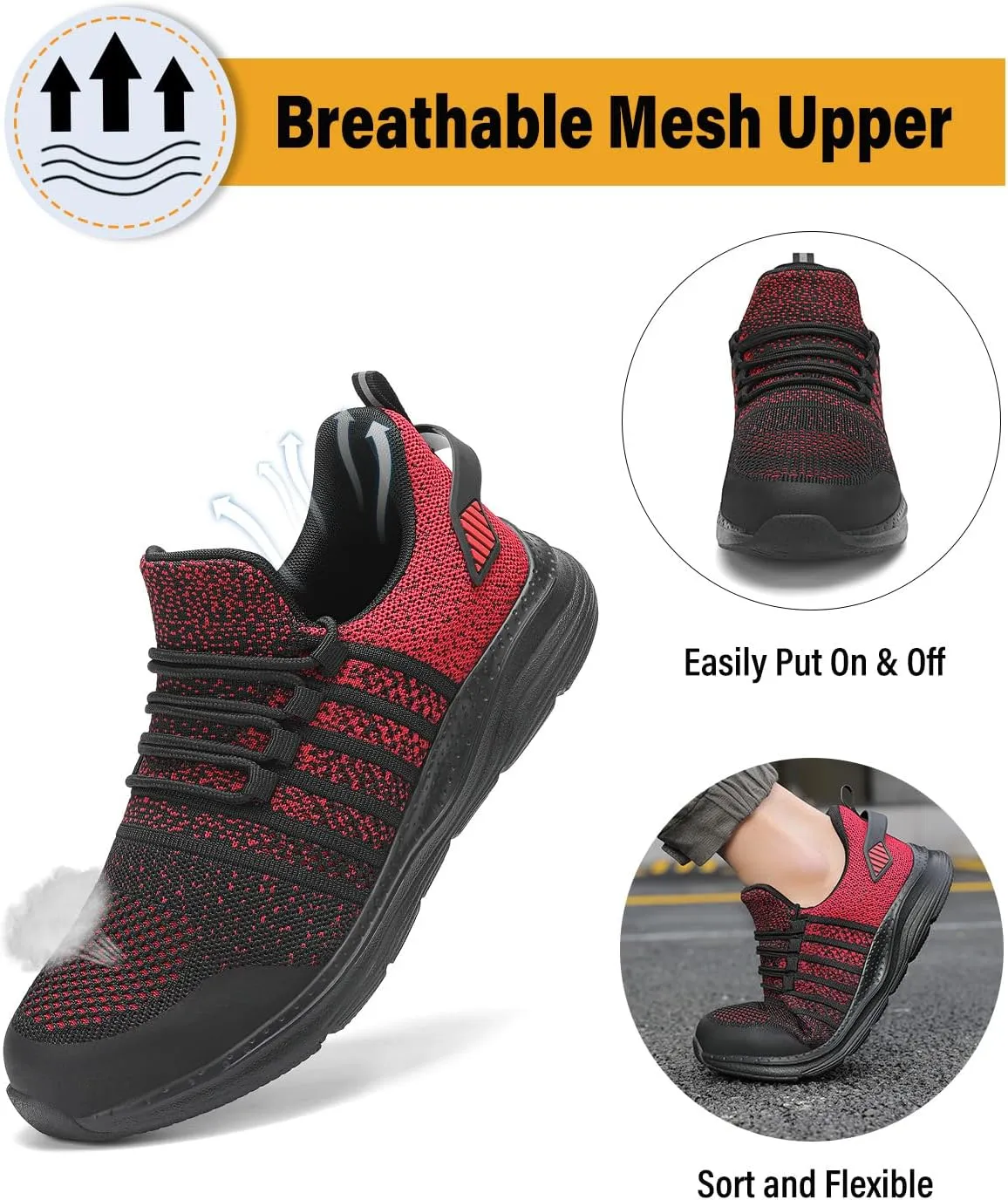 Steel Toe Shoes for Men Safety Puncture Proof Comfy Work Sneakers Lightweight Breathable Non-Slip Construction Shoes