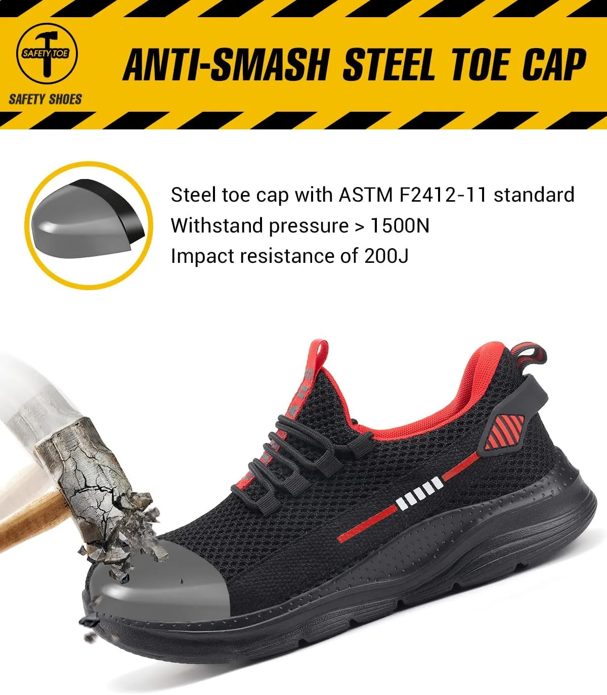 Steel Toe Shoes for Men Women Indestructible Puncture Proof Safety Work Shoes Comfortable Slip Resistant Sneakers Airy for Construction