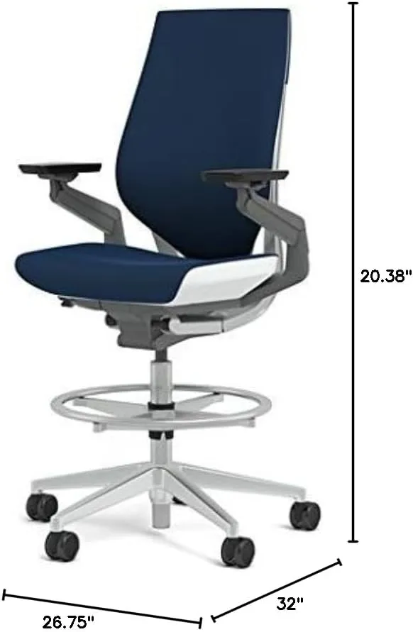 Steelcase Gesture 442 Stool Chair - Cogent: Connect Blueprint Fabric, Wrapped Back, Light on Light Frame