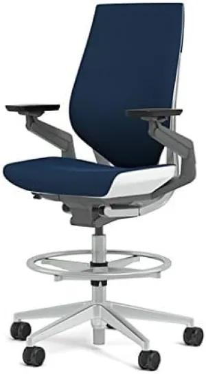 Steelcase Gesture 442 Stool Chair - Cogent: Connect Blueprint Fabric, Wrapped Back, Light on Light Frame