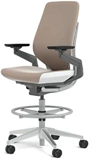 Steelcase Gesture 442 Stool Chair - Mica Elmosoft Leather, Shell Back, Light on Light Frame