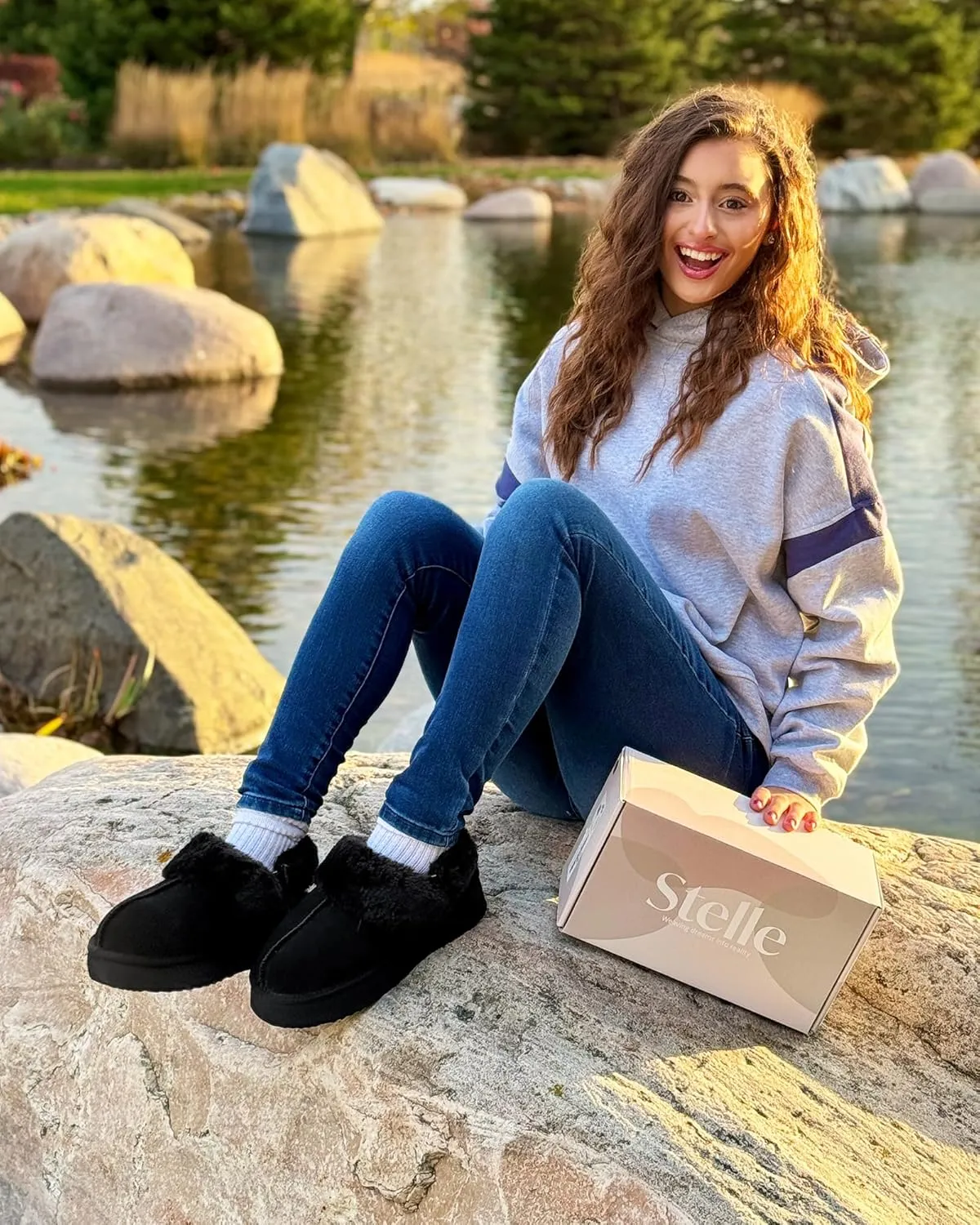 Stelle Plush Platform for Women Comfy Slippers Fleece Lining Removable Backstrap Fluffy Cozy Shoes Indoor Outdoor