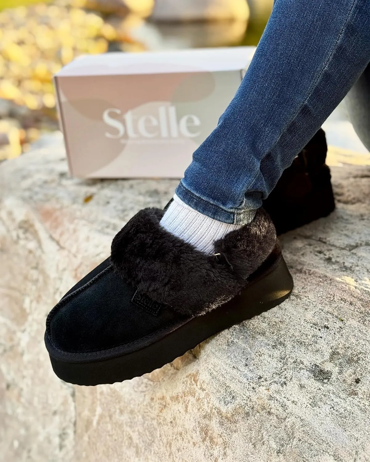 Stelle Plush Platform for Women Comfy Slippers Fleece Lining Removable Backstrap Fluffy Cozy Shoes Indoor Outdoor