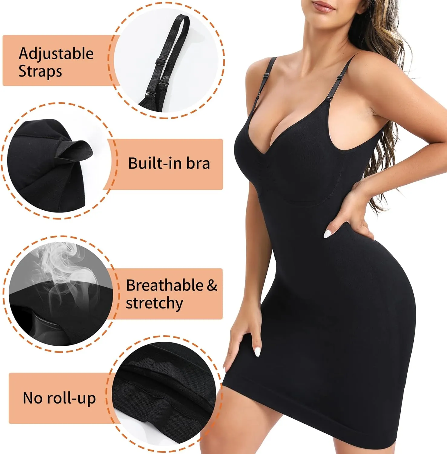 Strapless Slip Shapewear Slip Dress for Women Seamless Under Dress Shapewear Women's Full slips Tummy Control