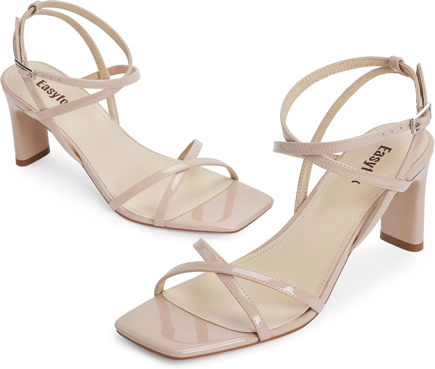 Strappy Heels for Women Square Open Toe Chunky High Heels Ankle Strap Sandals Comfort Dress Party Wedding Shoes
