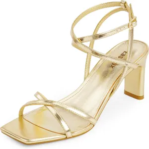 Strappy Heels for Women Square Open Toe Chunky High Heels Ankle Strap Sandals Comfort Dress Party Wedding Shoes