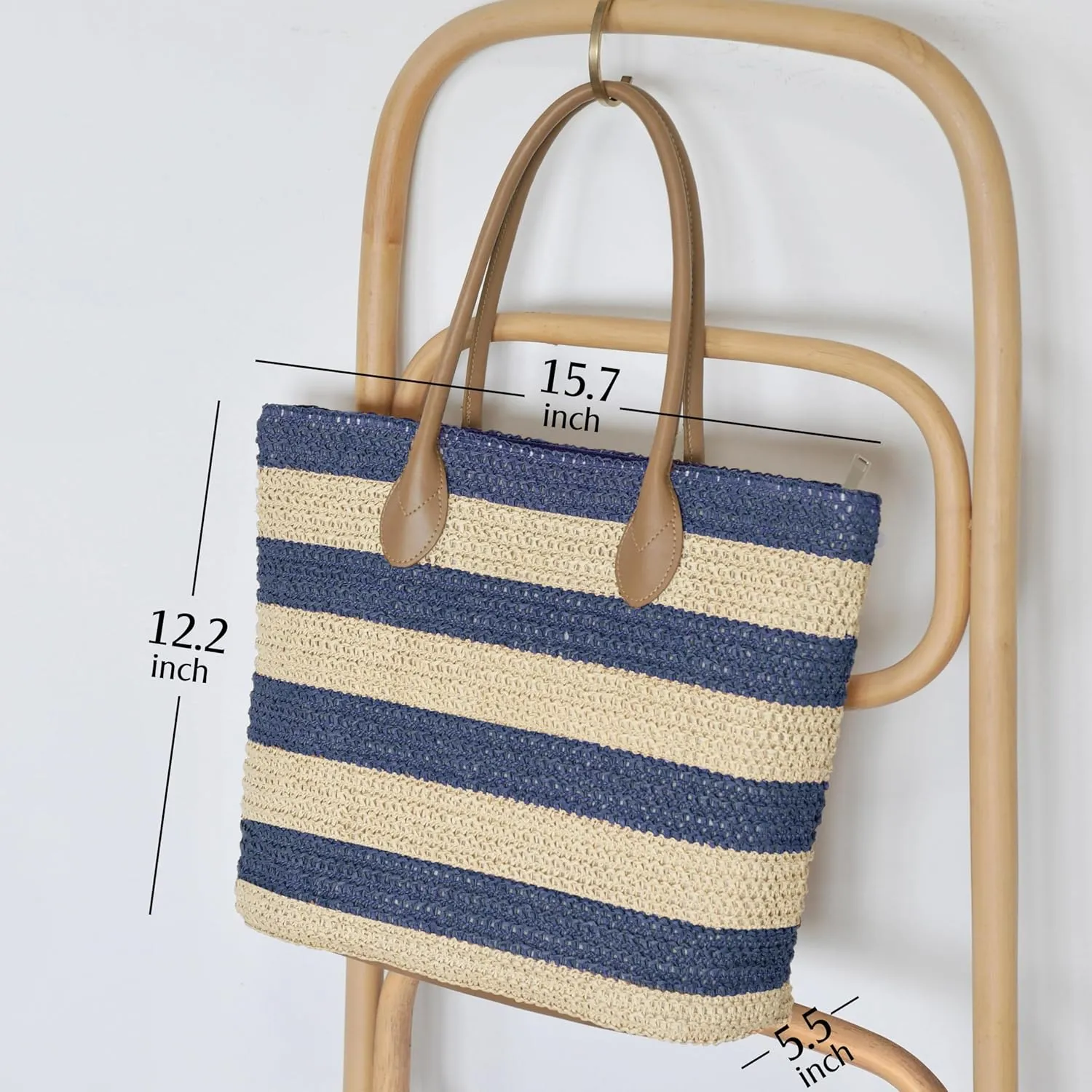 Striped Synthetic Straw Women's Tote Light Weight Vaction Shoulder Handbag