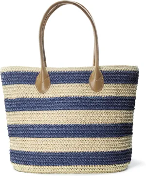 Striped Synthetic Straw Women's Tote Light Weight Vaction Shoulder Handbag