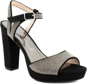 Sugar Women's Two Piece Block Heel Dress Shoe Ladies Ankle Strap Pump Sandal with Bead Detail - Open Back - Prisila Black 10