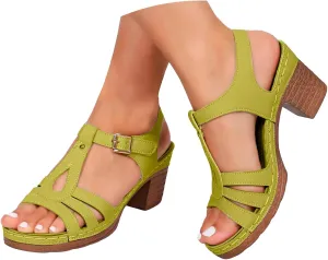Summer Sandals for Women 2025 Open Toe Solid Color Hollow Classic Casual Chunky Heeled Comfortable Fashionable High Heels Shoes for Beach Vacation Travel Walking