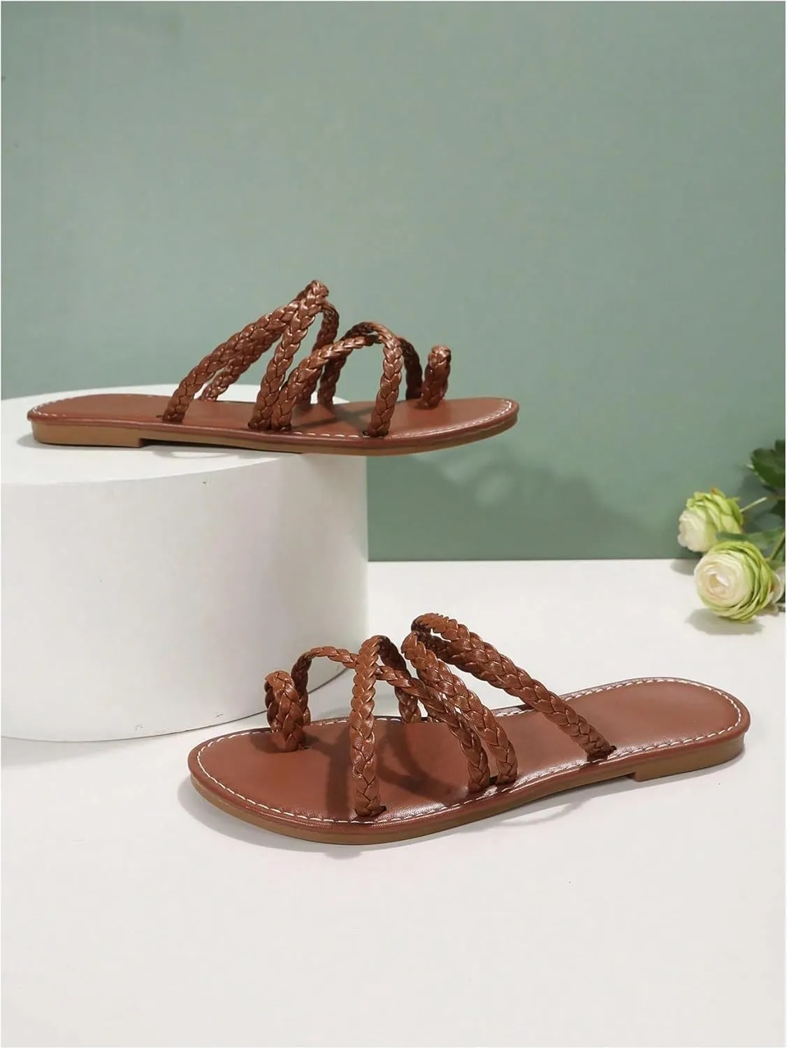 SweatyRocks Women's Braided Strappy Flat Sandals Criss Cross Open Toe Slip on Beach Sandal