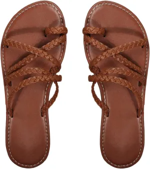 SweatyRocks Women's Braided Strappy Flat Sandals Criss Cross Open Toe Slip on Beach Sandal