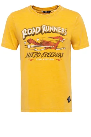 T-Shirt mit Enzymwash-Effekt und Frontprint «Roadrunner»
