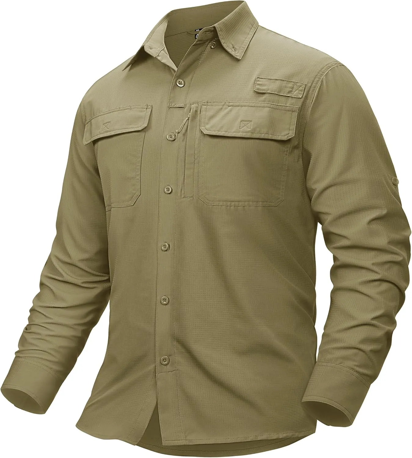 TACVASEN Men's Fishing Shirts Long Sleeve Sun Protection UPF50  Quick Dry Button Down Shirts with Zipper Pockets