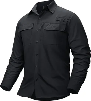 TACVASEN Men's Fishing Shirts Long Sleeve Sun Protection UPF50  Quick Dry Button Down Shirts with Zipper Pockets