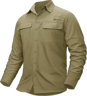 TACVASEN Men's Fishing Shirts Long Sleeve Sun Protection UPF50  Quick Dry Button Down Shirts with Zipper Pockets