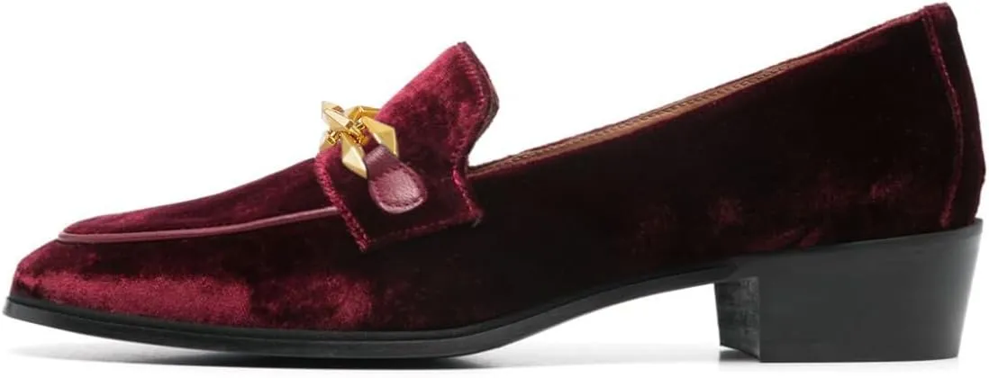 Tang'scuisins Women Casual Slip on Chain Loafer Pumps Closed Round Toe Low Block Heels Comfy Daily Event Formal Business Shoes Size 4-16 US