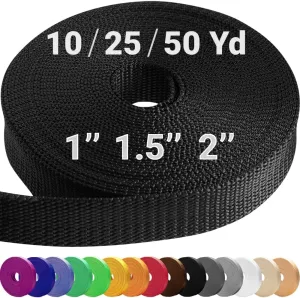 TECEUM 1" & 1.5" & 2" Webbing – 10 25 50 Yards – 40  Colors – Heavy Duty 1 Inch 1.5 Inch 2 Inch Webbing for Climbing Outdoors Indoors Crafting DIY