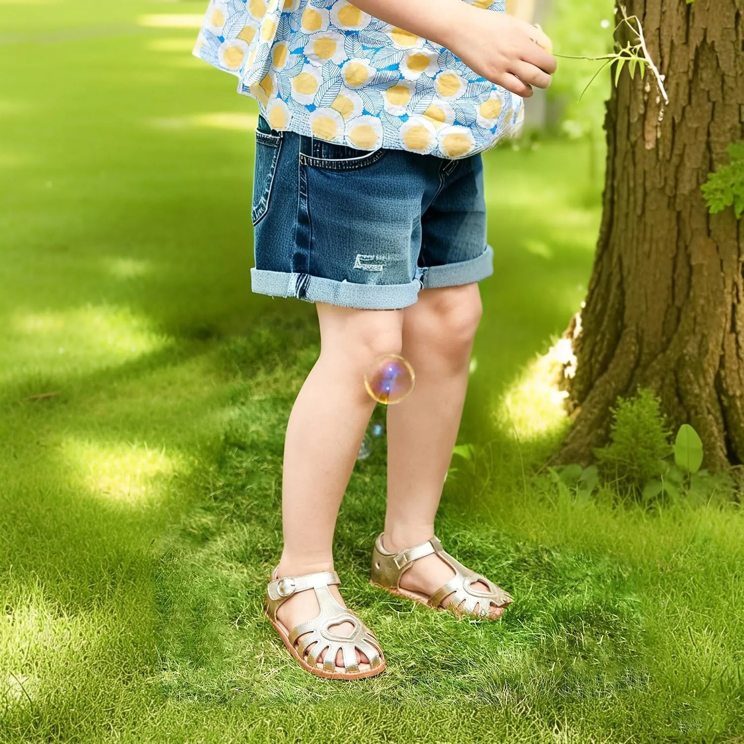 THEE BRON Princess Toddler Close Toe Sandals | Retro Lace-Up Design | Breathable Girls Shoes 3-12 Years