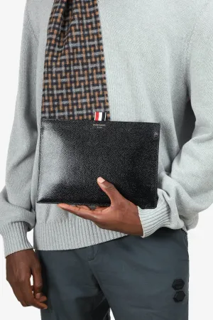 Thom Browne Black Leather Flat Portfolio/Clutch Bag