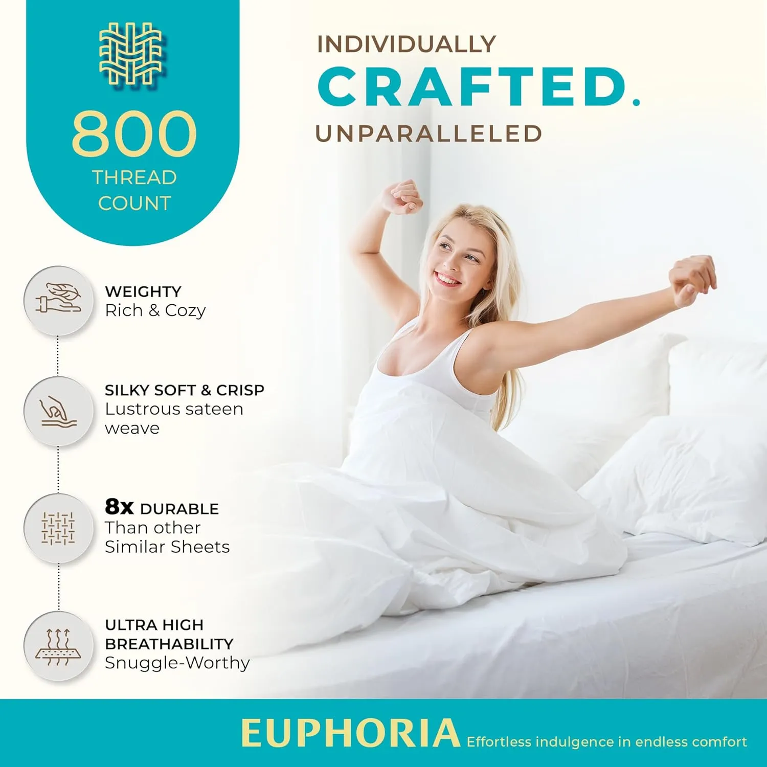 THREAD SPREAD 100% Egyptian Cotton Sheets Queen Size - 800 High Thread Count Sheets Queen, 4 PC Luxury Hotel Sheets Set for Queen Size Bed, 16" Deep Pocket Sateen Soft Cooling Bedding Sets, Dark Grey