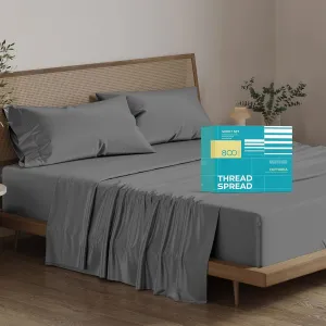 THREAD SPREAD 100% Egyptian Cotton Sheets Queen Size - 800 High Thread Count Sheets Queen, 4 PC Luxury Hotel Sheets Set for Queen Size Bed, 16" Deep Pocket Sateen Soft Cooling Bedding Sets, Dark Grey