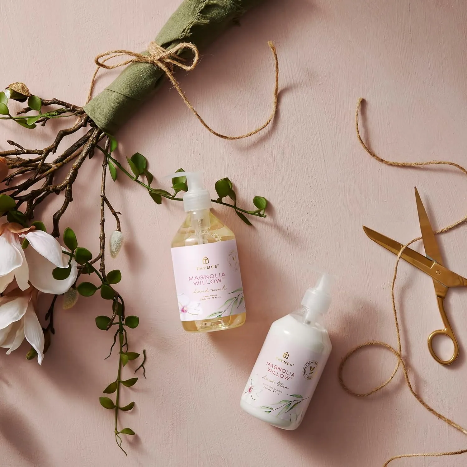Thymes Hand Wash - Moisturizing Hand Soap Dispenser with Pump - Skin Care - Hydrating Liquid Soap Scented with Notes of Willow, Magnolia Blossoms, Jasmine, & White Mahogany (Magnolia Willow, 9 fl oz)
