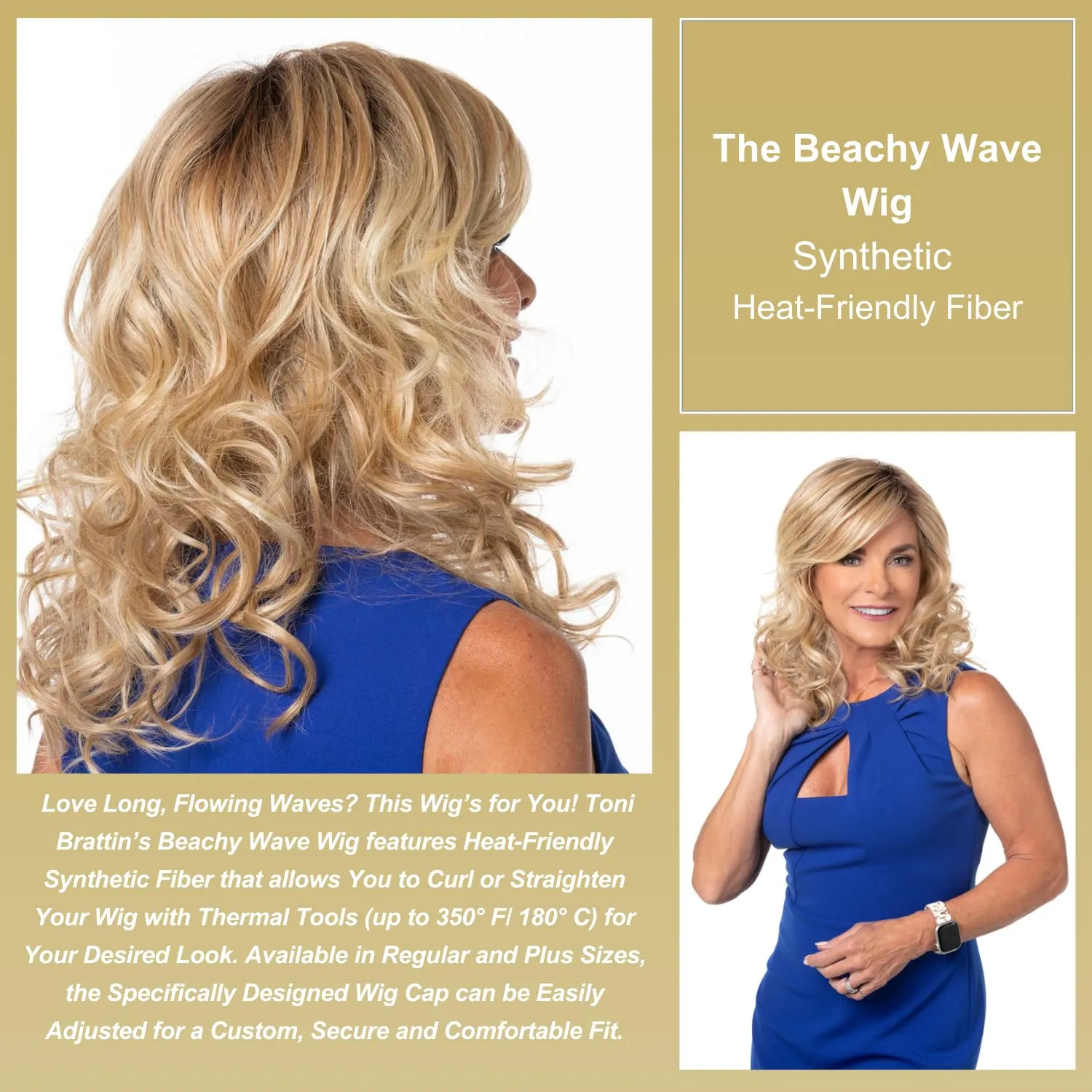 Toni Brattin Beachy Wave Wig - Shoulder Length Layered Waves & Airy Textured Ends - Heat-Friendly Synthetic Fiber Looks & Feels like Natural Hair - Adjustable & Comfortable (Brown Blonde, Regular)