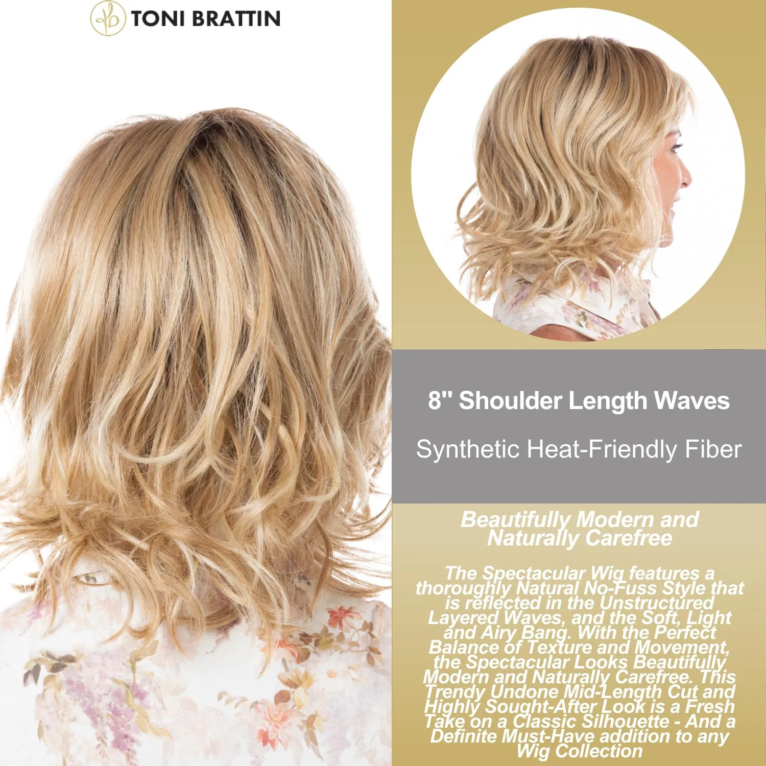 Toni Brattin Spectacular Wig - Shoulder-Length Layered Waves & a Soft, Airy Bang - Heat-Friendly Synthetic Fiber Looks & Feels like Natural Hair - Adjustable & Comfortable (Light Blonde, Plus)